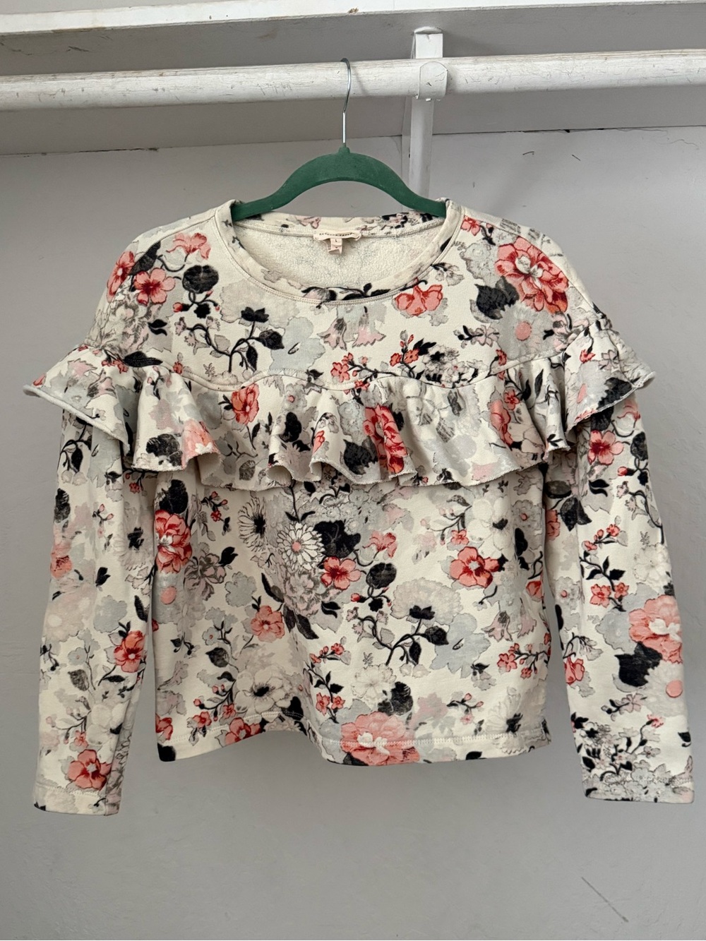 Rebecca Taylor 100% Cotton Floral Print Sweatshirt with Flounce